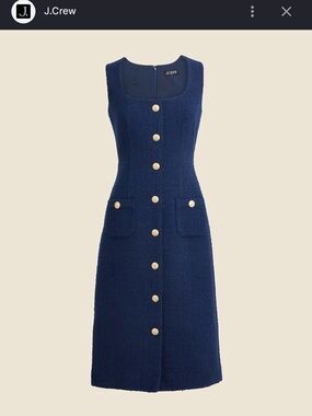 J. Crew Navy Tweed Midi Dress with Gold Buttons